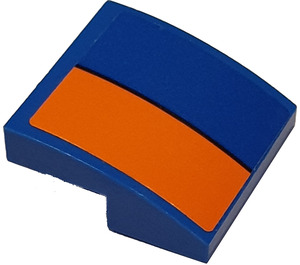 LEGO Blau Steigung 2 x 2 Gebogen mit Blau Stripe und Orange Stripe Links Aufkleber (15068)