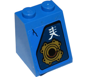 LEGO Blauw Helling 2 x 2 x 2 (65°) met Gold Aansluiting en Asian Symbol Sticker met buis aan de onderzijde (3678)