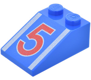 LEGO Blau Steigung 2 x 3 (25°) mit "5" und Weiß Streifen mit rauer Oberfläche (3298)
