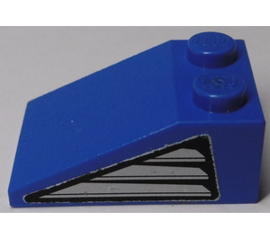 LEGO Blue Slope 2 x 3 (25°) with Black and Silver Vents (Left) Sticker with Rough Surface (3298)