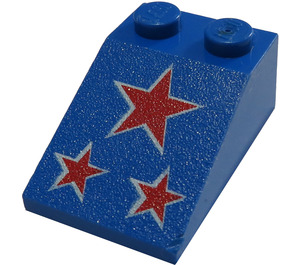 LEGO Blue Slope 2 x 3 (25°) with Red Stars with Rough Surface (3298)