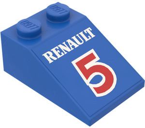 LEGO Blauw Helling 2 x 3 (25°) met 'RENAULT' en "5" Sticker met ruw oppervlak (3298)