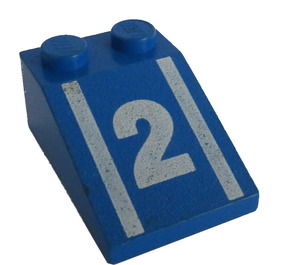 LEGO Blauw Helling 2 x 3 (25°) met Wit "2" en Strepen met ruw oppervlak (3298)