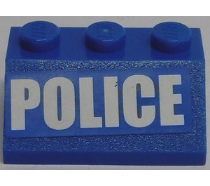 LEGO Blue Slope 2 x 3 (45°) with White 'POLICE' Sticker (3038)