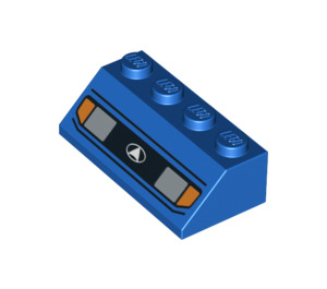 LEGO Blauw Helling 2 x 4 (45°) met Headlights en Zwart Lines Patroon met ruw oppervlak (82927 / 82928)