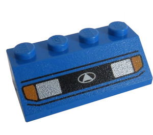 LEGO Blue Slope 2 x 4 (45°) with Headlights and White Lines Pattern with Rough Surface (3037)