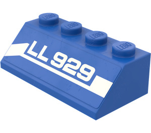 LEGO Bleu Pente 2 x 4 (45°) avec "LL29" Lettering (La gauche) Autocollant avec surface rugueuse (3037)