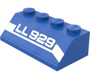 LEGO Blue Slope 2 x 4 (45°) with "LL29" Lettering (Right) Sticker with Rough Surface (3037)