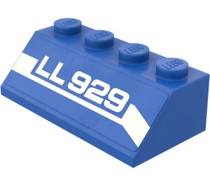 LEGO Blauw Helling 2 x 4 (45°) met "LL29" Lettering (Rechtsaf) Sticker met ruw oppervlak (3037)