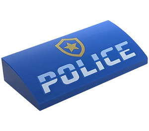 LEGO Blau Steigung 2 x 4 Gebogen mit Polizei Badge und 'Polizei' ohne Unterrohre (61068 / 66000)