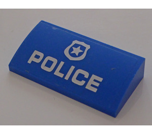 LEGO Blue Slope 2 x 4 Curved with White 'POLICE' and Badge Sticker with Bottom Tubes (88930)