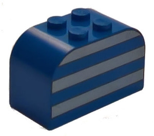 LEGO Blue Slope Brick 2 x 4 x 2 Curved with White Stripes (4744)