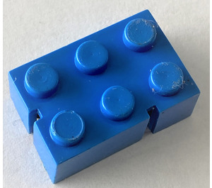 LEGO Blauw Slotted Steen 2 x 3 zonder buizen aan de onderzijde, 2 sleuven, linkerhoek