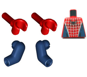 LEGO Blau Spider-Man Torso mit Silber Web und Schwarz Spinne auf Vorderseite und rot Spinne auf Der Rücken mit Dark Blau Arme und rot Hände (973)