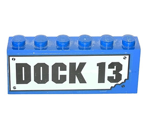 LEGO Blau Stickered Assembly with 'DOCK 13' (2 Bricks 1x6)