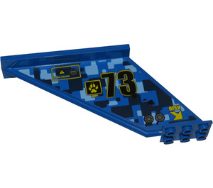 LEGO Blauw Staart 12 x 2 x 5 met 73, Camo Patroon, en Klauw (Rechtsaf) Sticker (18988 / 87614)