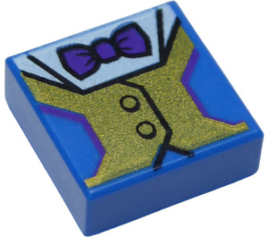LEGO Blue Tile 1 x 1 with Waistcoat and bowtie with Groove (3070 / 34190)