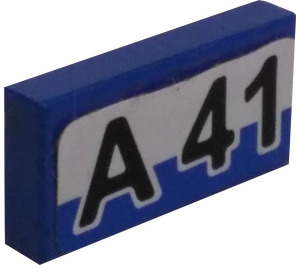 LEGO Blue Tile 1 x 2 with A 41 License Plate Sticker with Groove (3069)