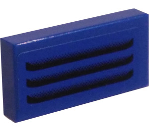 LEGO Blue Tile 1 x 2 with Black Grille Sticker with Groove (3069)