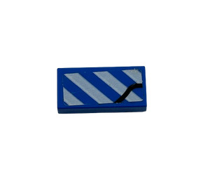 LEGO Blau Fliese 1 x 2 mit Schwarz Line und Weiß Danger Streifen (Model Recht) Aufkleber mit Nut (3069)