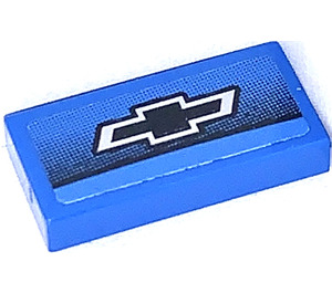 LEGO Blue Tile 1 x 2 with Chevrolet Emblem Sticker with Groove (3069)