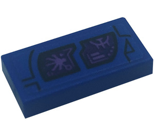 LEGO Blau Fliese 1 x 2 mit Dark Purple Monitor Screen (Recht) Aufkleber mit Nut (3069)