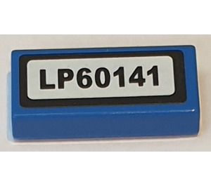 LEGO Blue Tile 1 x 2 with 'LP60141' License Plate Sticker with Groove (3069)