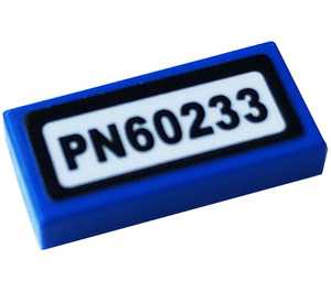 LEGO Blue Tile 1 x 2 with PN60233 Sticker with Groove (3069)