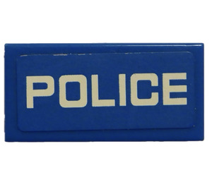 LEGO Blue Tile 1 x 2 with Police Sticker with Groove (3069)