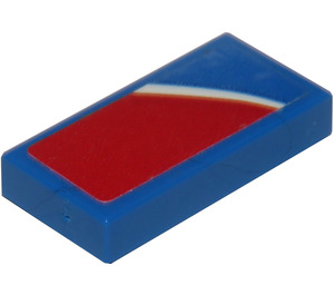 LEGO Blue Tile 1 x 2 with White Stripe on Red Background (Right) Sticker with Groove (3069)