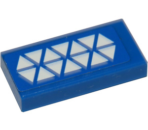 LEGO Blue Tile 1 x 2 with White Triangles Sticker with Groove (3069)