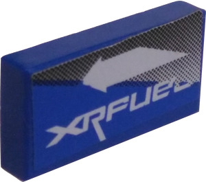LEGO Blue Tile 1 x 2 with XR Fuel (Left) Sticker with Groove (3069)