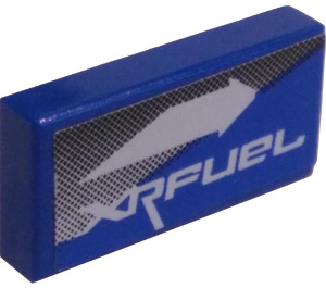 LEGO Blue Tile 1 x 2 with XR Fuel (Right) Sticker with Groove (3069 / 30070)