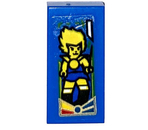 LEGO Blue Tile 1 x 2 with Yello Chima Lion Sticker with Groove (3069)