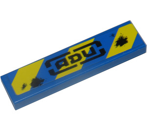 LEGO Blue Tile 1 x 4 with ADU and Yellow Stripes left Sticker (2431 / 91143)