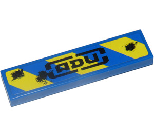 LEGO Blue Tile 1 x 4 with ADU and Yellow Stripes right Sticker (2431 / 91143)