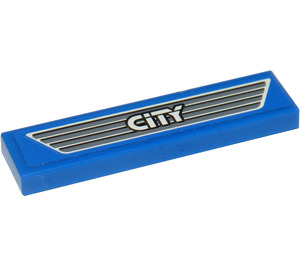 LEGO Blue Tile 1 x 4 with White 'City', Black Grille Sticker (2431)