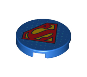 LEGO Blue Tile 2 x 2 Round with Superman Logo with Bottom Stud Holder (14769 / 29388)