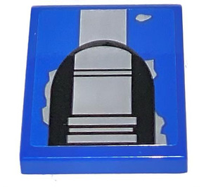LEGO Blue Tile 2 x 2 with Black and Gray Front Decor Sticker with Groove (3068)