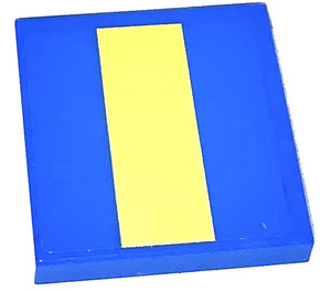 LEGO Blue Tile 2 x 2 with Blue and yellow stripes Sticker with Groove (3068)