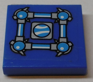 LEGO Blue Tile 2 x 2 with Blue Connectors with Gray Corners, Blue Center Sticker with Groove (3068)