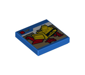 LEGO Blue Tile 2 x 2 with City Bulldozer Set Box with Groove (3068 / 21905)