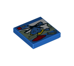LEGO Blue Tile 2 x 2 with City Helicopter with Groove (3068 / 21904)