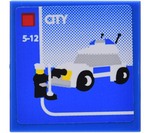 LEGO Blue Tile 2 x 2 with City Police Car Set Box Sticker with Groove (3068)