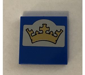LEGO Blue Tile 2 x 2 with Crown Sticker with Groove (3068)