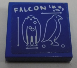 LEGO Blue Tile 2 x 2 with 'FALCON' Sticker with Groove (3068)