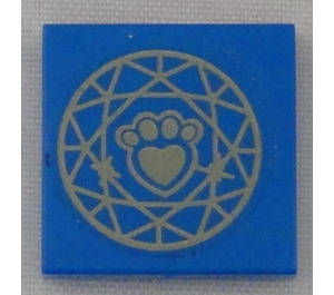 LEGO Blue Tile 2 x 2 with gold paw print Sticker with Groove (3068)
