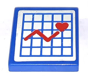 LEGO Blue Tile 2 x 2 with Hospital Heart Graph  Sticker with Groove (3068)