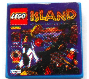 LEGO Blue Tile 2 x 2 with 'ISLAND' and Lego Logo Sticker with Groove (3068)
