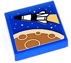 LEGO Blue Tile 2 x 2 with Rocket Sticker with Groove (3068)